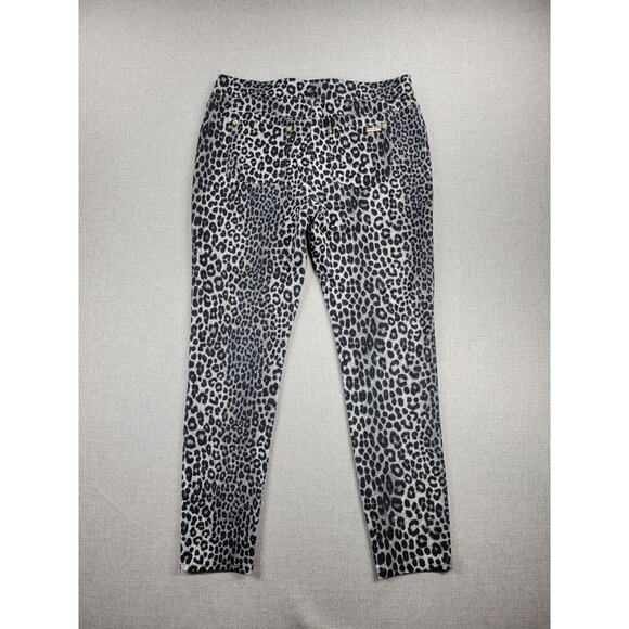 Michael Kors Womens Jeggings Size L Black Gray Leopard Print Pull On‎ Stretch - Picture 2 of 12